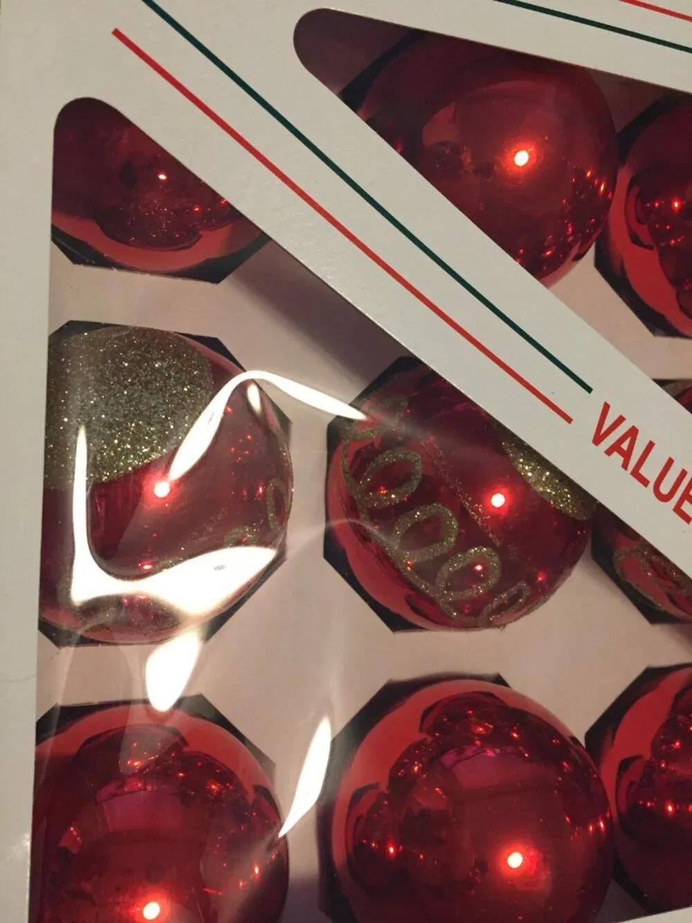 Red Shatterproof Christmas Ornaments Lot As Shown Matching Gold Glitter Teardrop